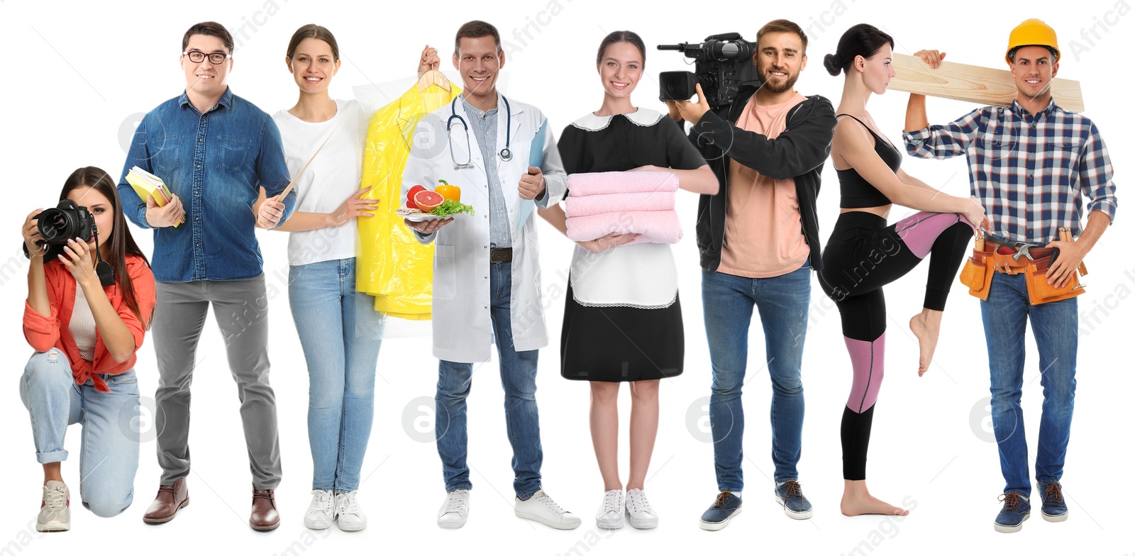 Image of Collage with people of different professions on white background