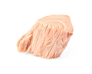 Photo of Piece of canned tuna on white background