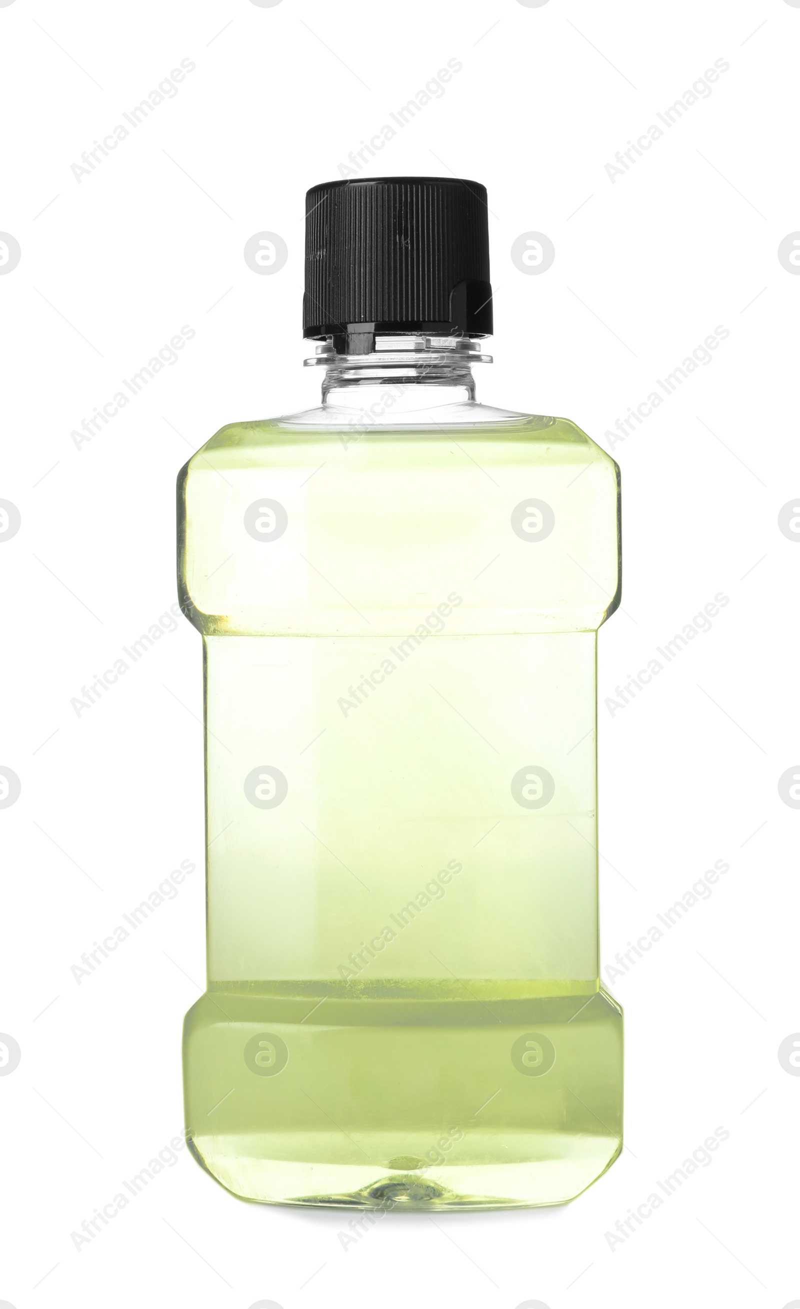 Photo of Bottle with mouthwash for teeth care on white background