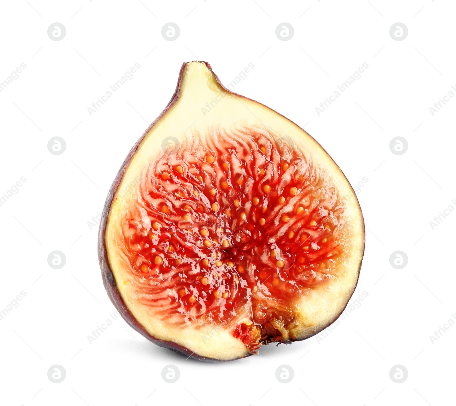 Photo of Half of fresh fig fruit on white background