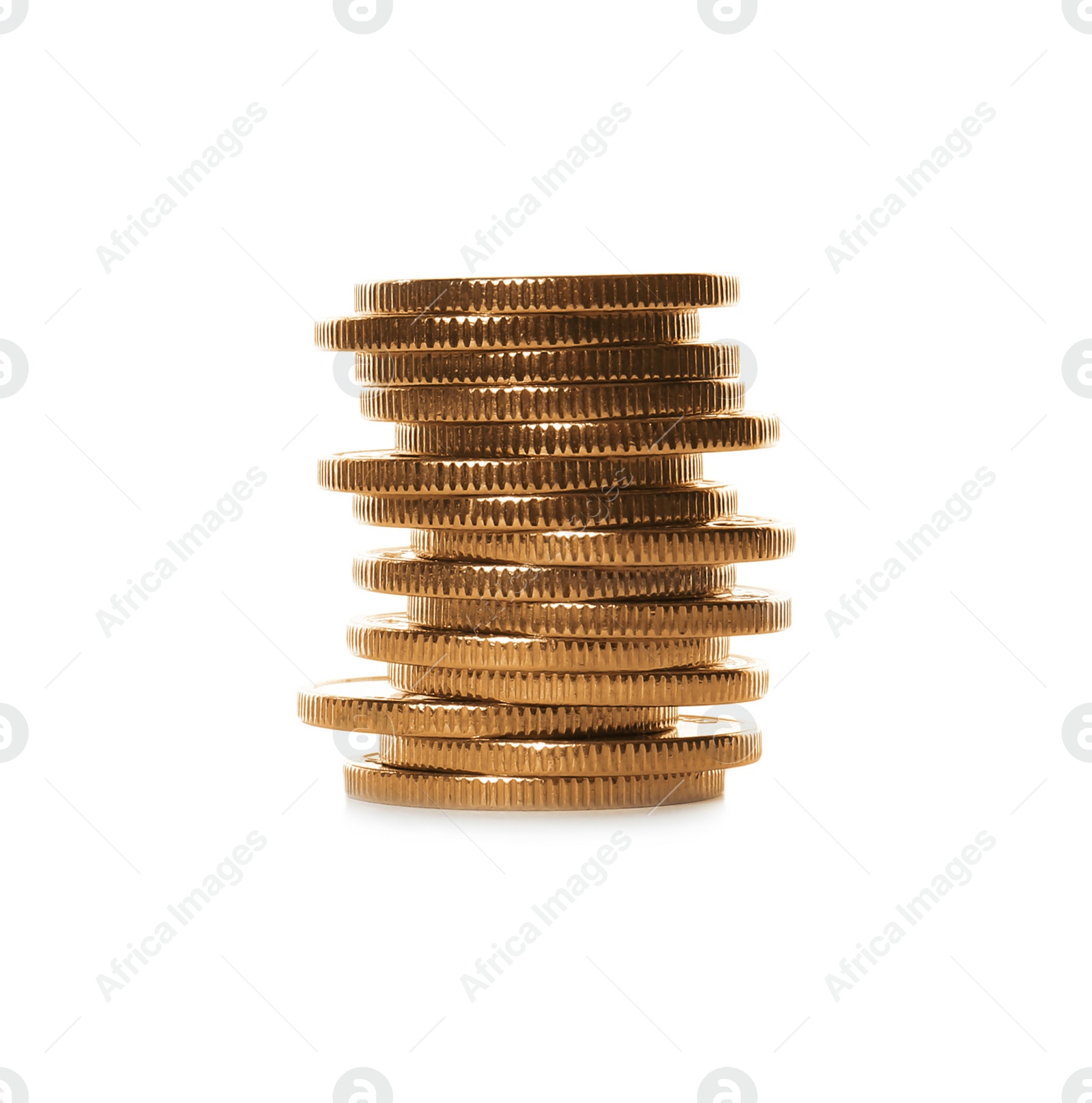 Photo of Stack of coins on white background. Investment concept