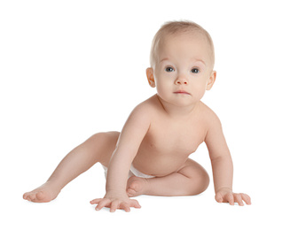 Cute healthy little baby on white background