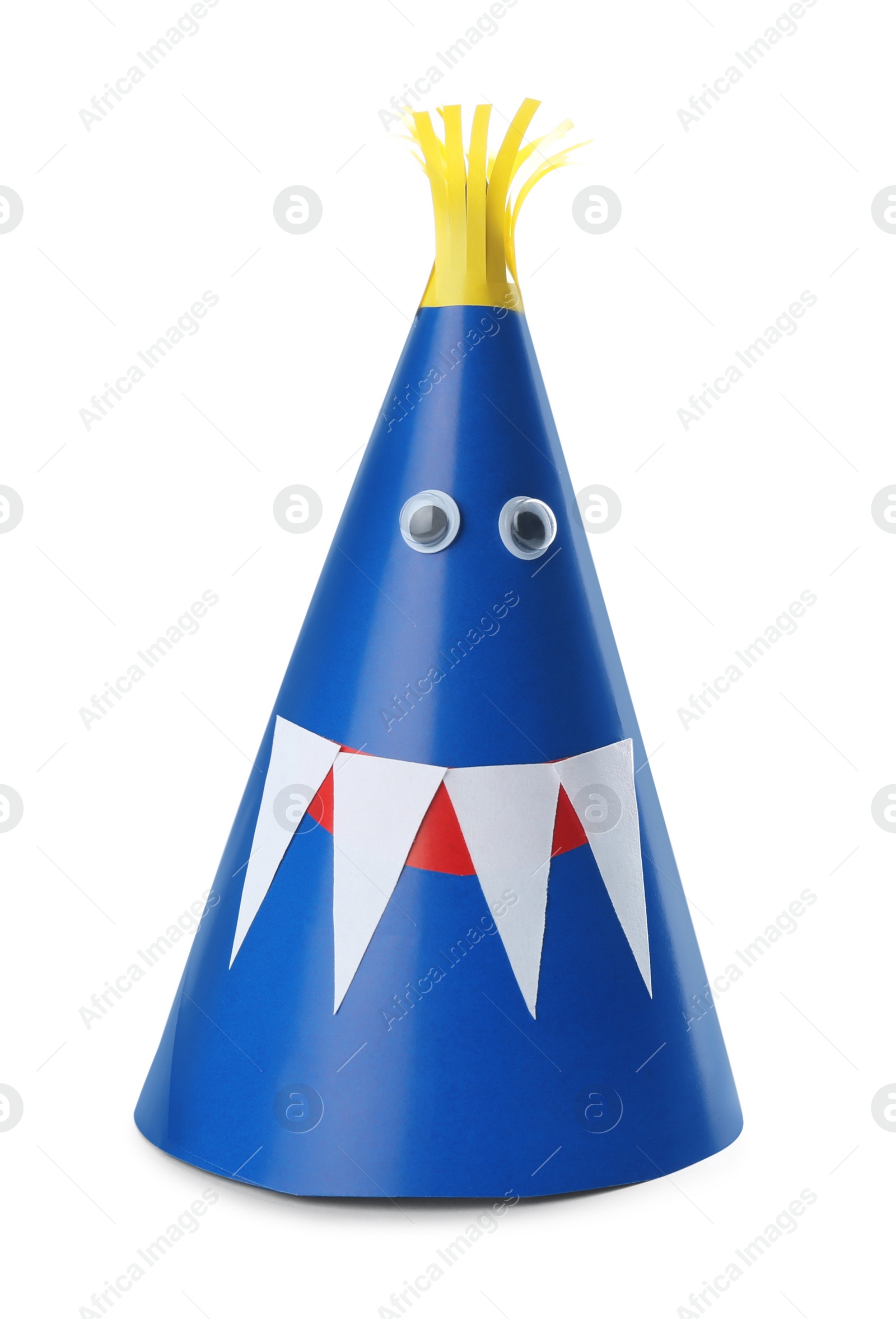 Photo of Funny blue monster isolated on white. Halloween decoration