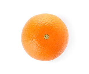 Photo of Fresh orange on white background, top view. Healthy fruit