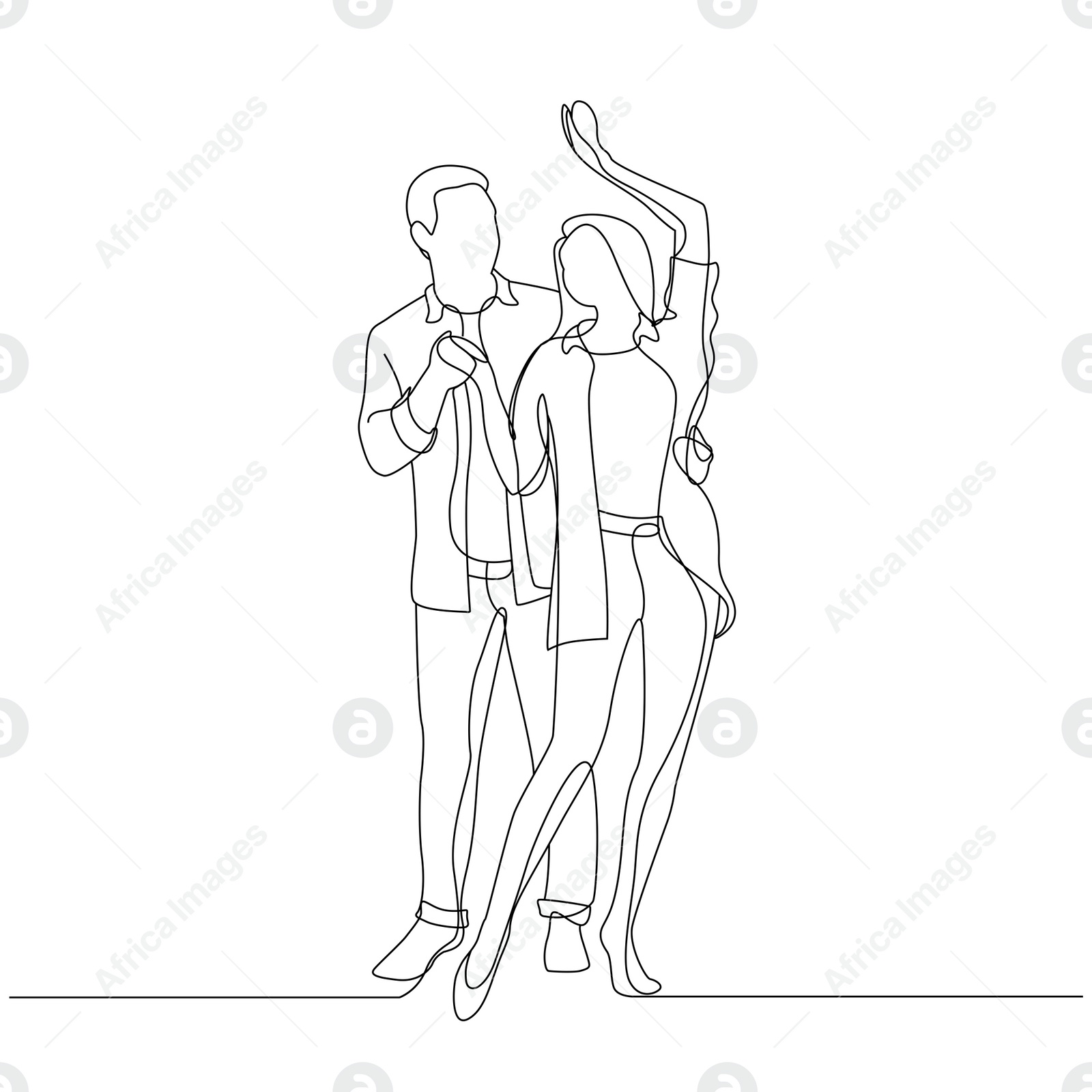 Illustration of Couple dancing, outline on white background