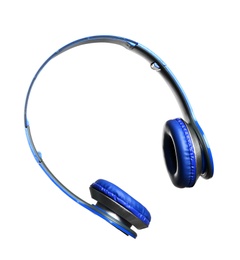 Stylish headphones with pads on white background