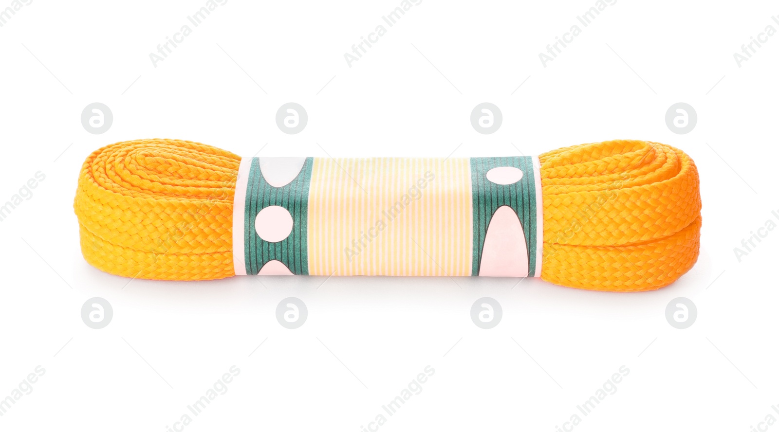 Photo of Packed orange shoe lace isolated on white