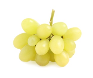 Photo of Delicious ripe green grapes isolated on white