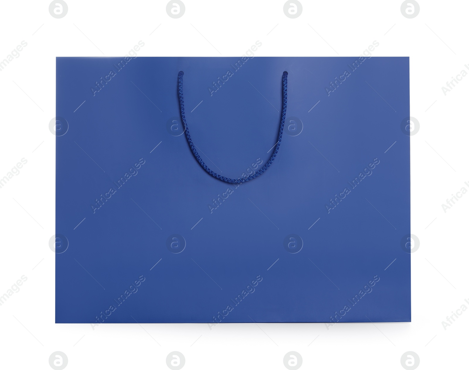 Photo of One blue shopping bag isolated on white