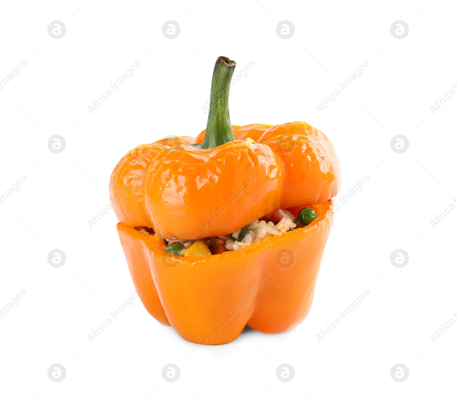 Photo of Tasty stuffed bell pepper isolated on white