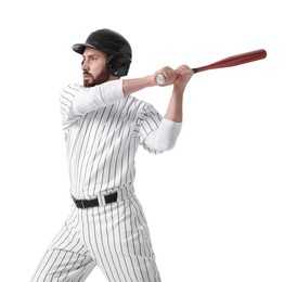 Photo of Baseball player taking swing with bat on white background