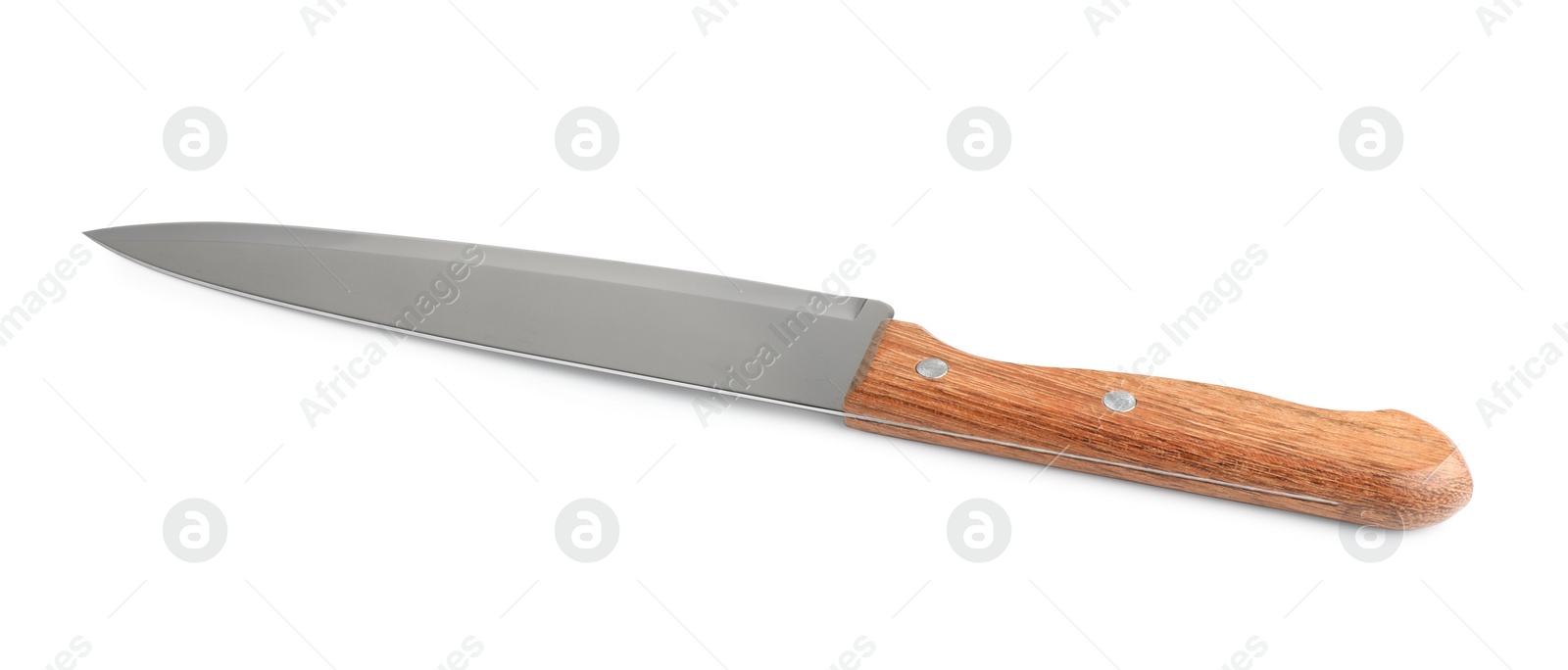 Photo of One knife with wooden handle isolated on white