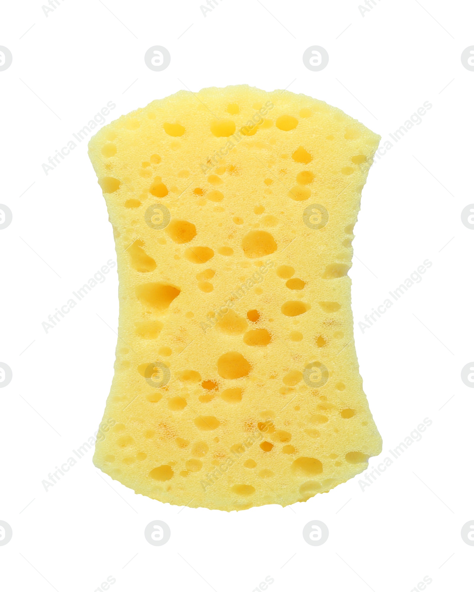 Photo of One yellow sponge isolated on white, top view