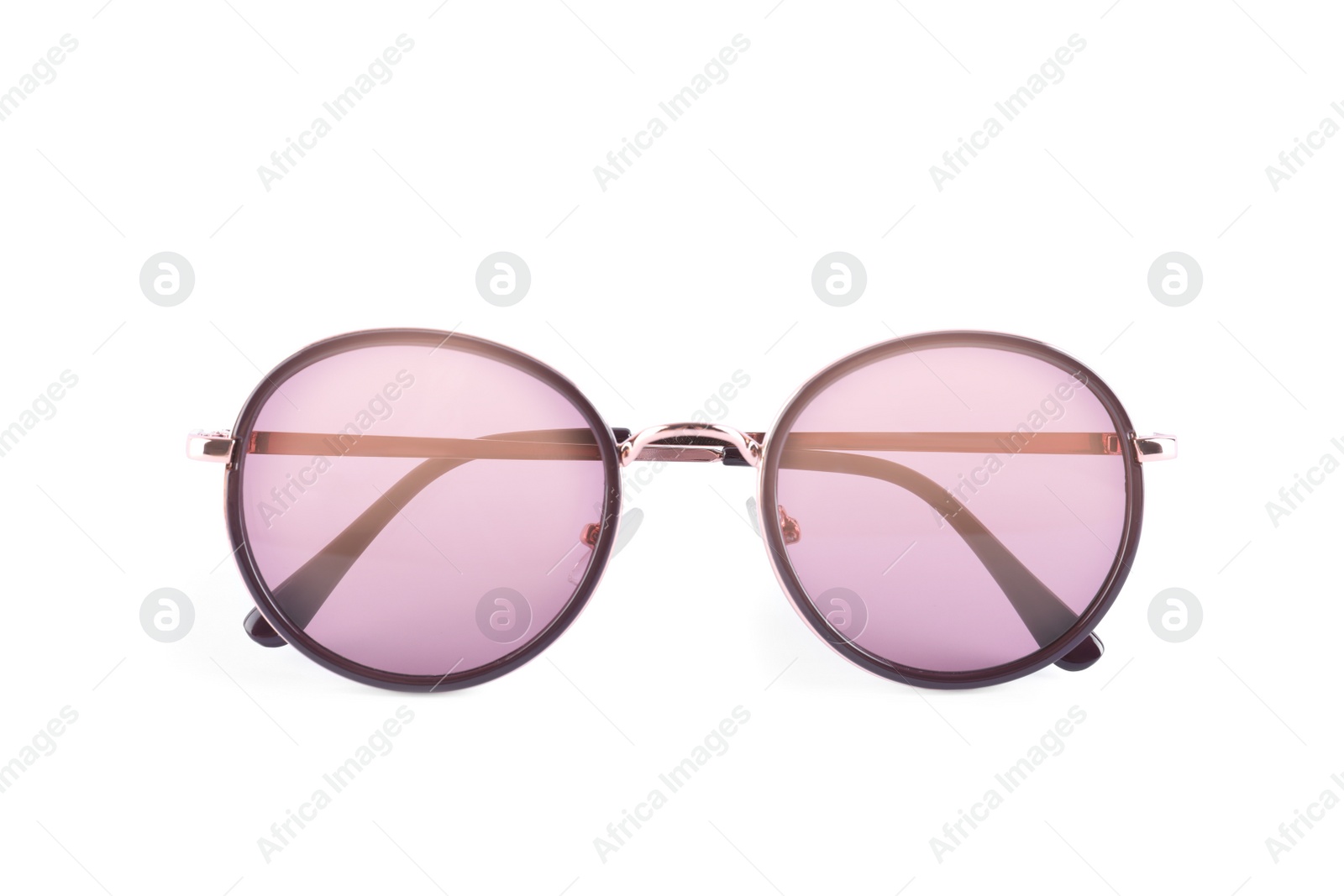 Photo of Stylish sunglasses on white background. Summer accessory