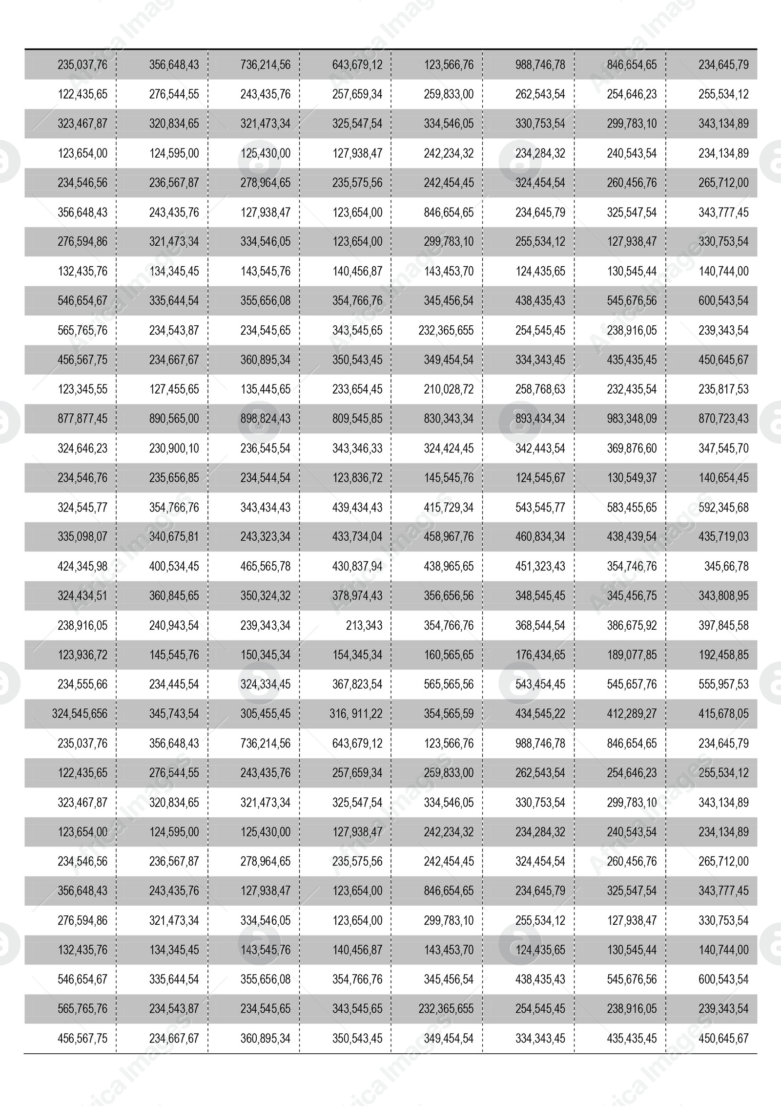 Illustration of Accounting document. Table with data on white background