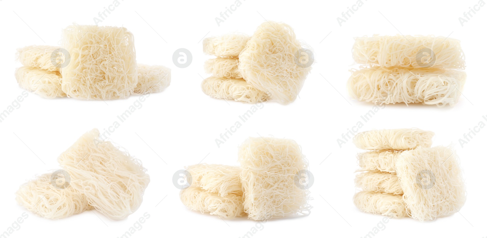 Image of Set with dried rice noodles on white background. Banner design