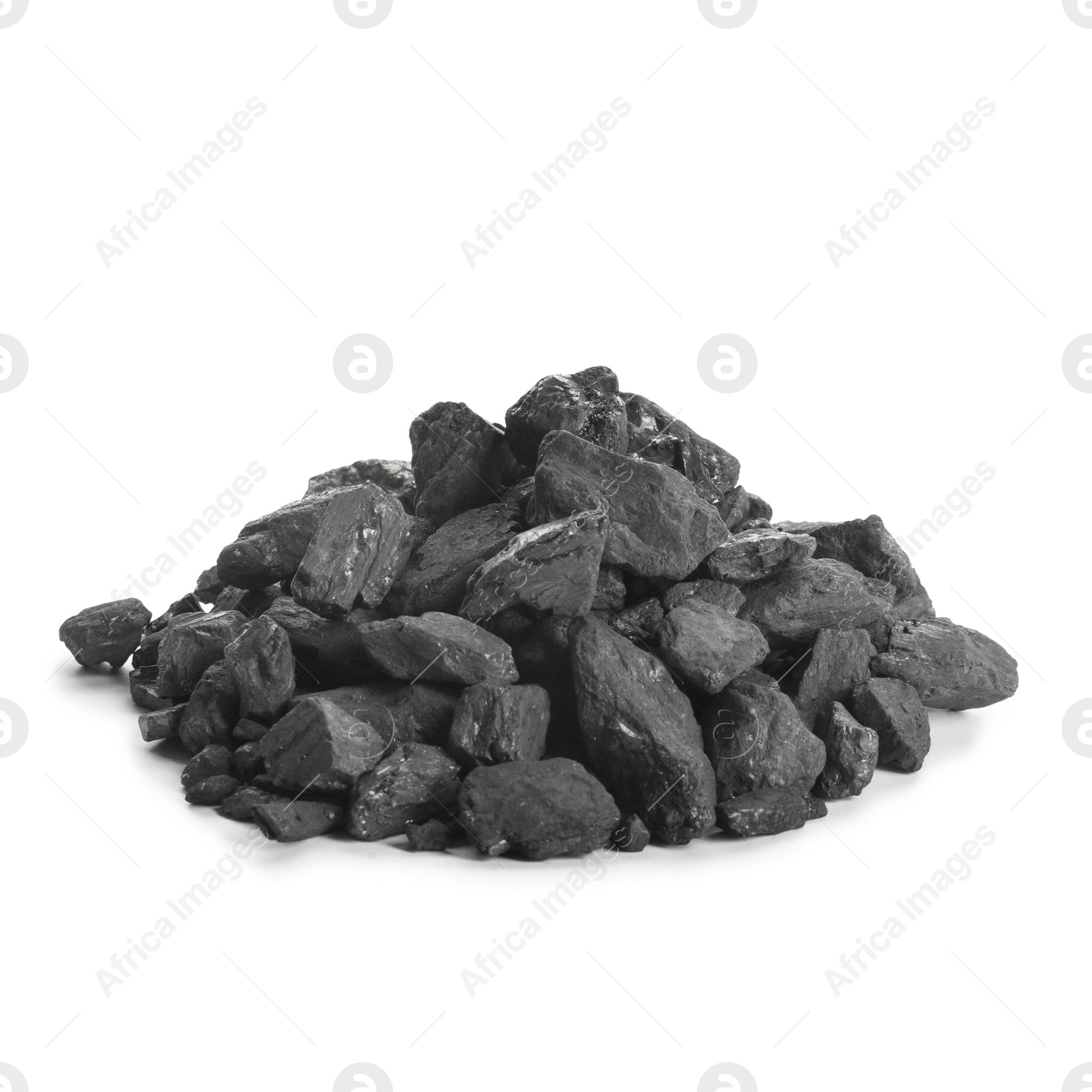 Photo of Heap of coal isolated on white. Mineral deposits