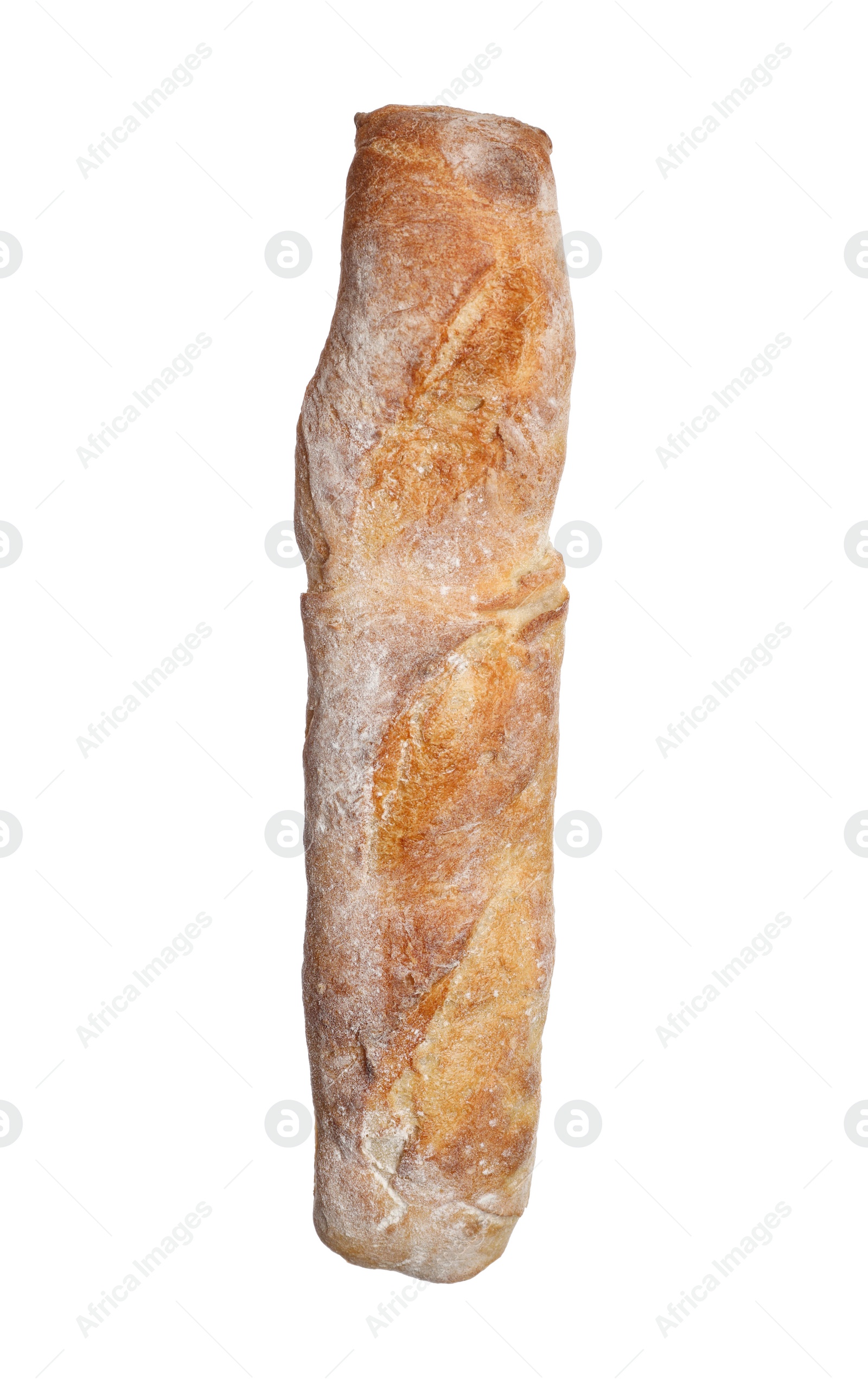 Photo of Crispy French baguette isolated on white. Fresh bread