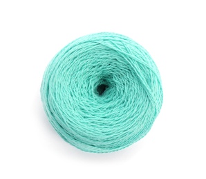 Clew of color knitting thread on white background