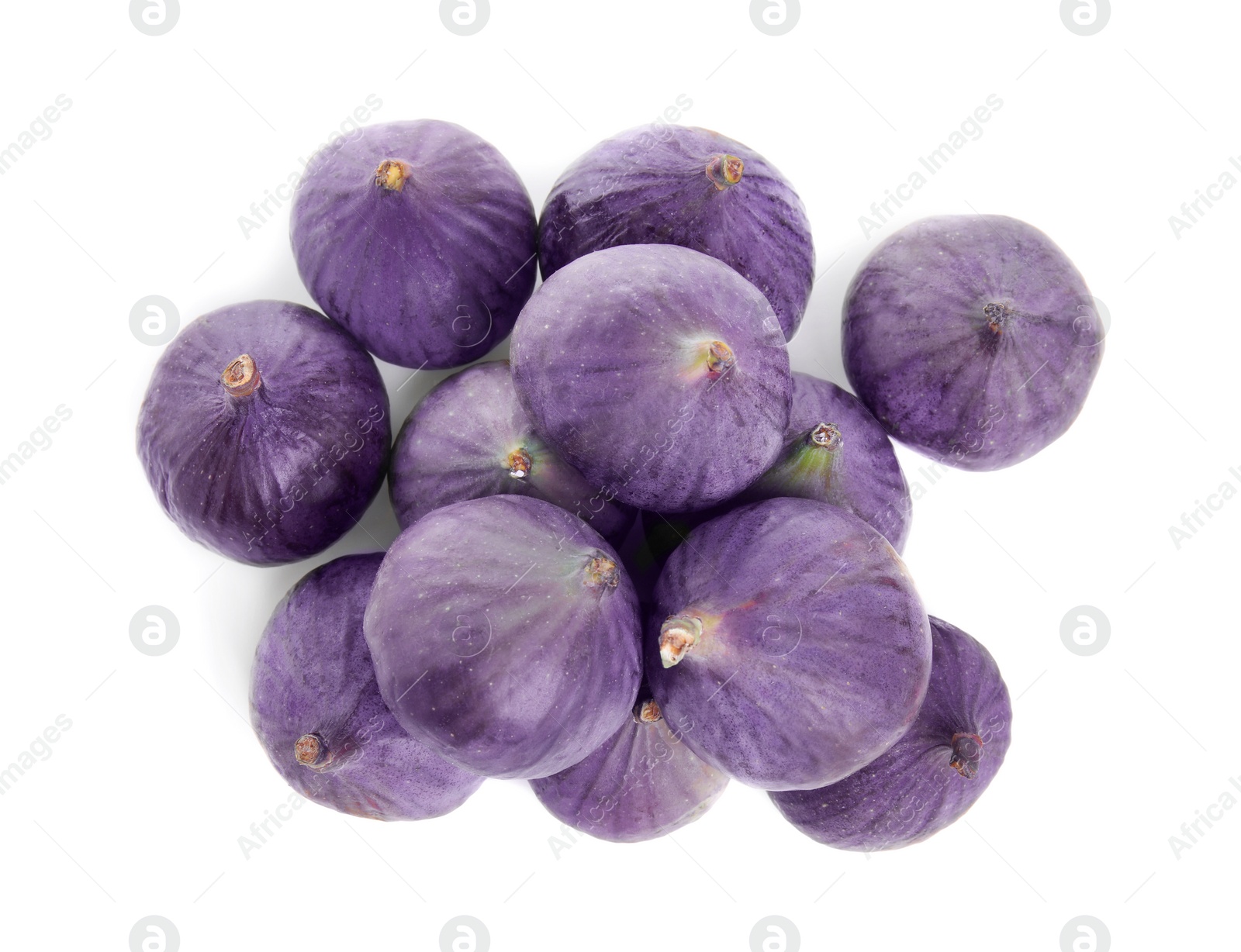 Photo of Whole ripe figs isolated on white, top view