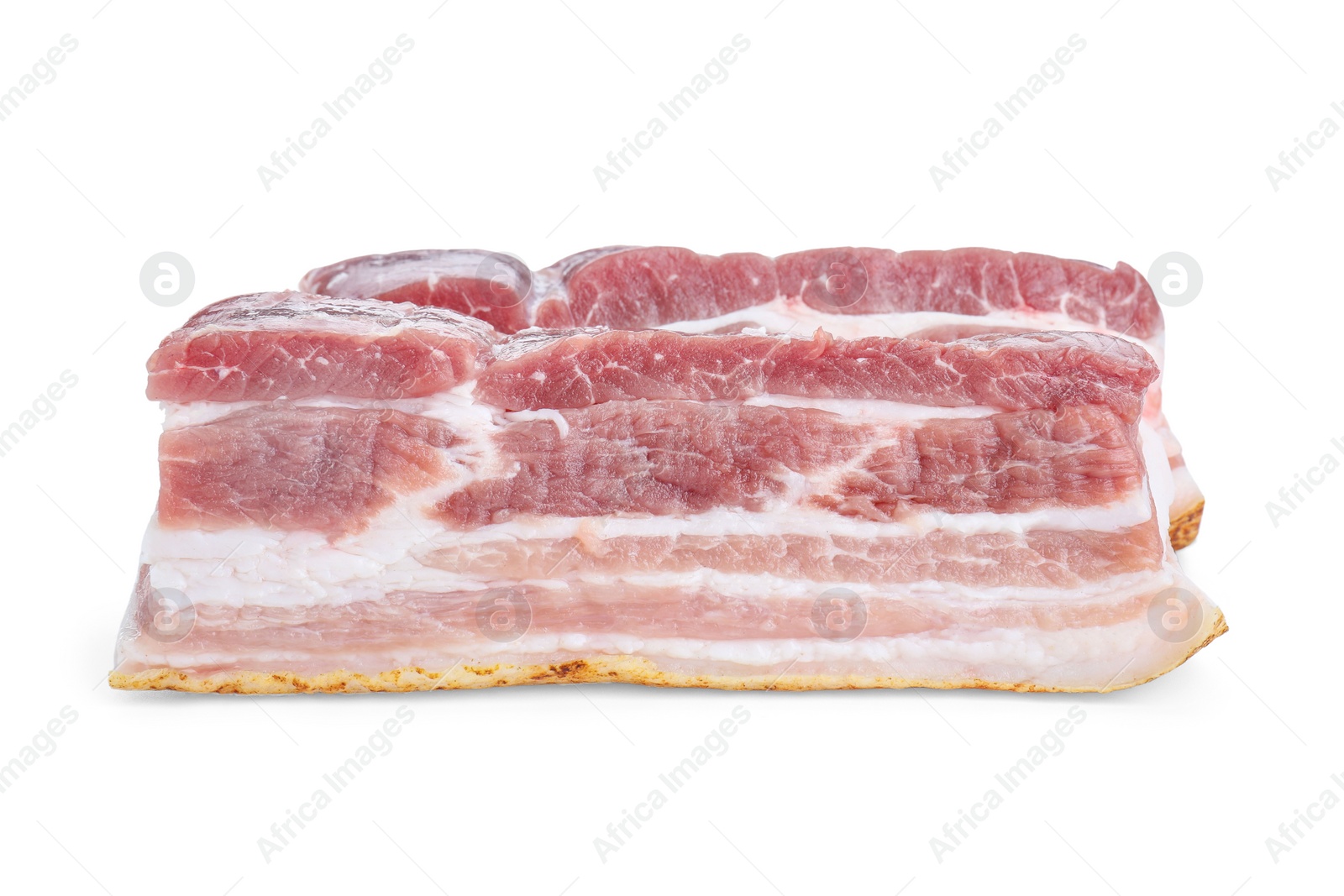 Photo of Pieces of raw pork belly isolated on white