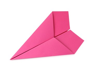 Handmade pink paper plane isolated on white