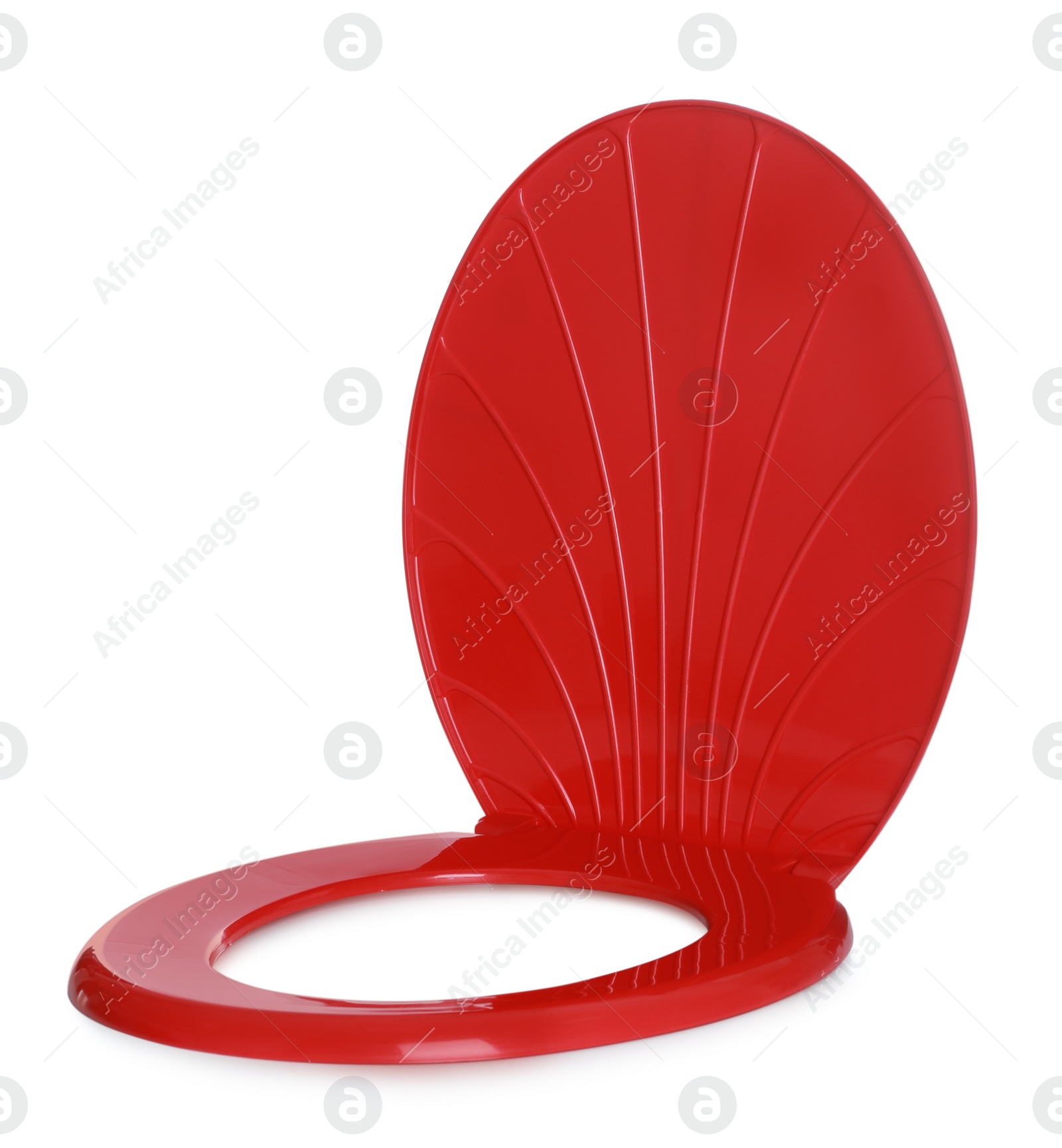 Photo of New red plastic toilet seat isolated on white