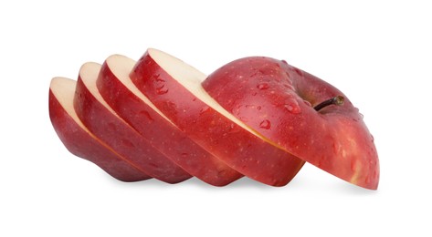 Photo of Sliced ripe red apple isolated on white