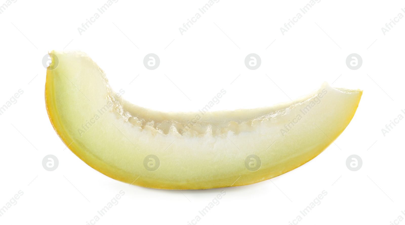 Photo of Slice of tasty ripe melon on white background