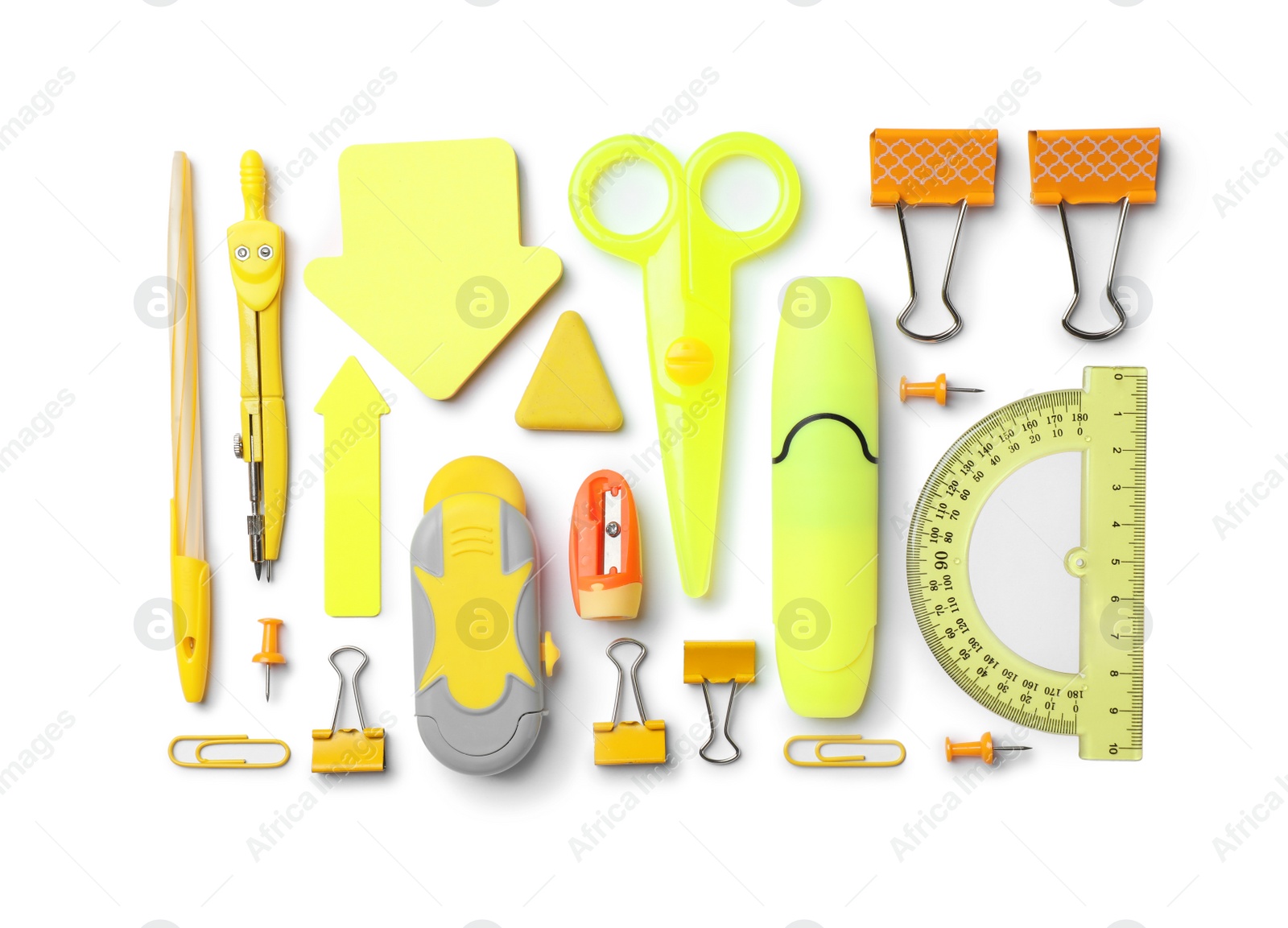 Photo of Composition with different school stationery on white background