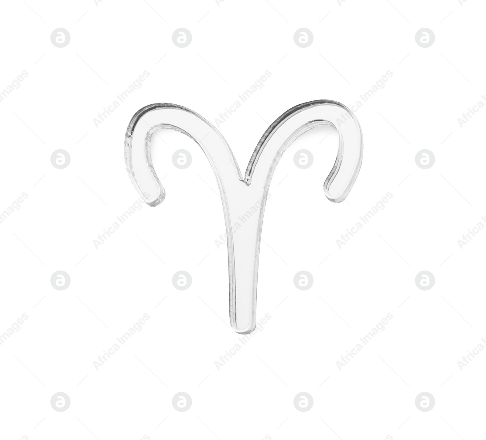 Photo of Zodiac sign. Silver Aries symbol isolated on white, top view