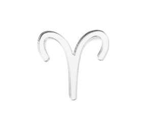 Photo of Zodiac sign. Silver Aries symbol isolated on white, top view