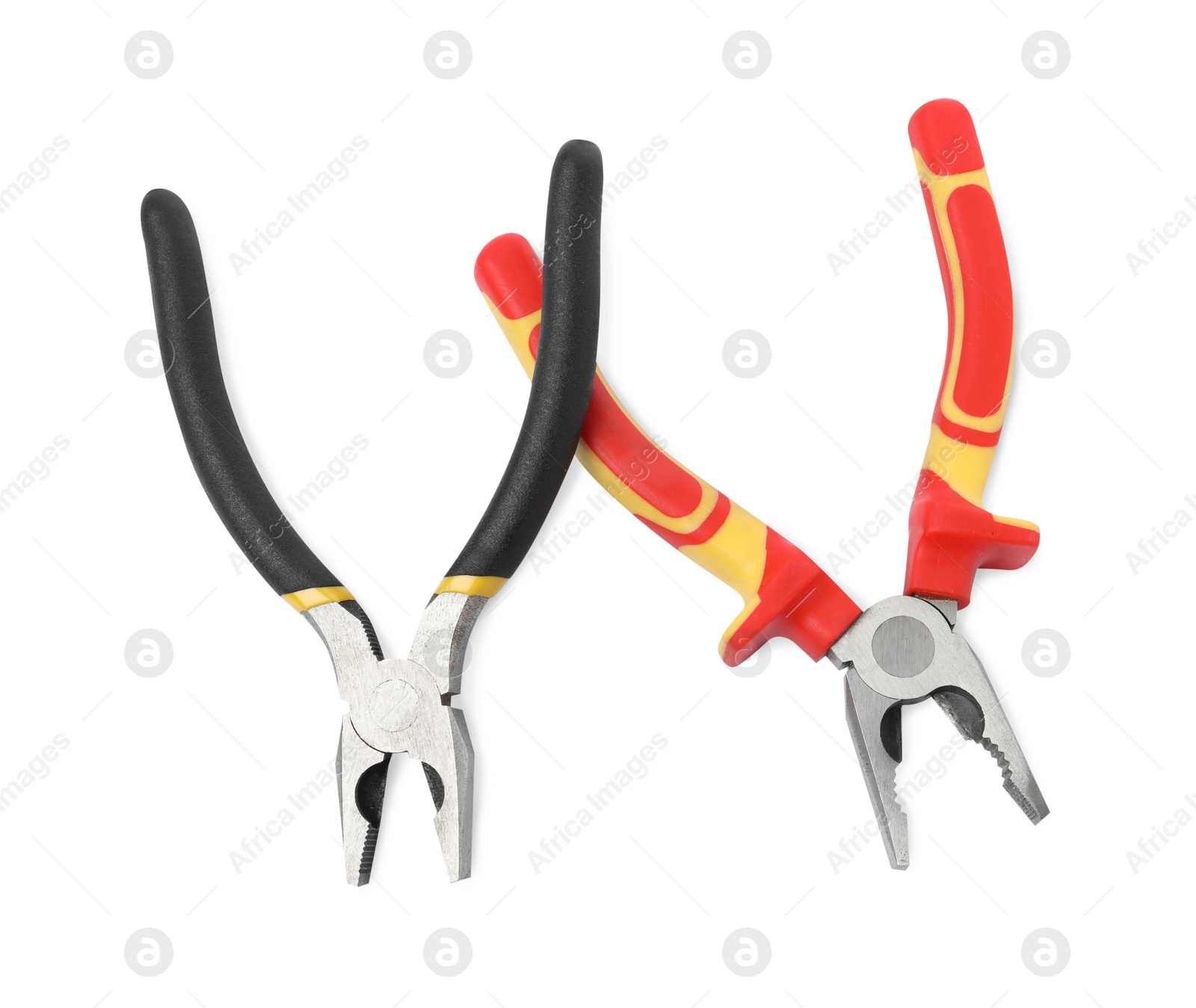 Photo of Different pliers isolated on white. Construction tool