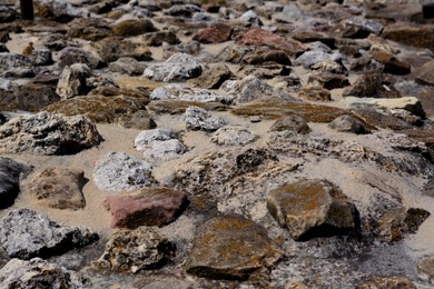 Photo of Texture of old stones as background, closeup