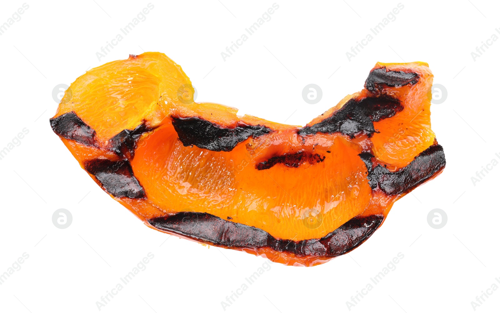 Photo of Slice of grilled orange pepper isolated on white