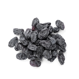 Photo of Tasty raisins on white background, top view. Healthy dried fruit