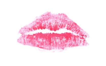 Photo of Pink lipstick kiss mark isolated on white