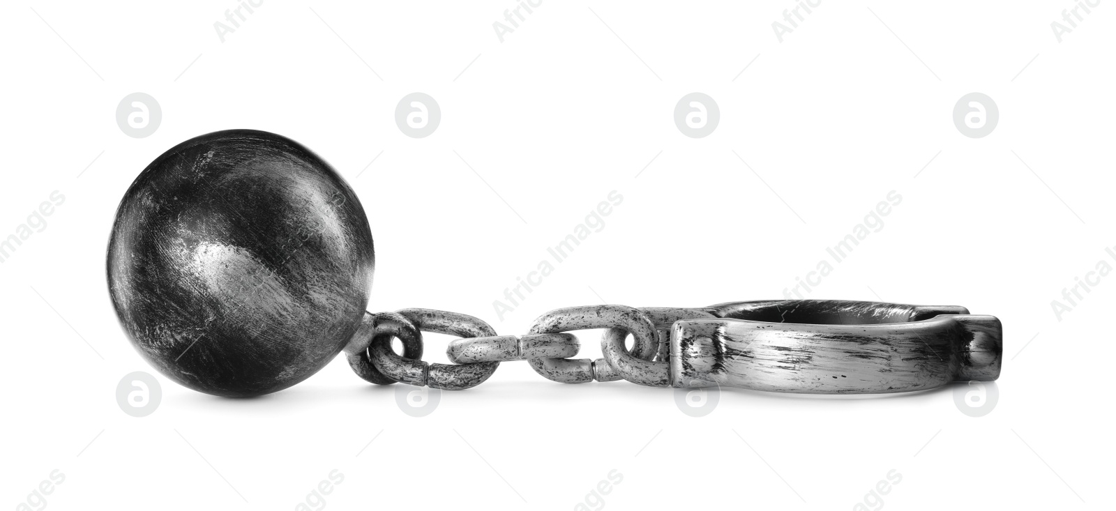 Photo of Metal ball and chain isolated on white