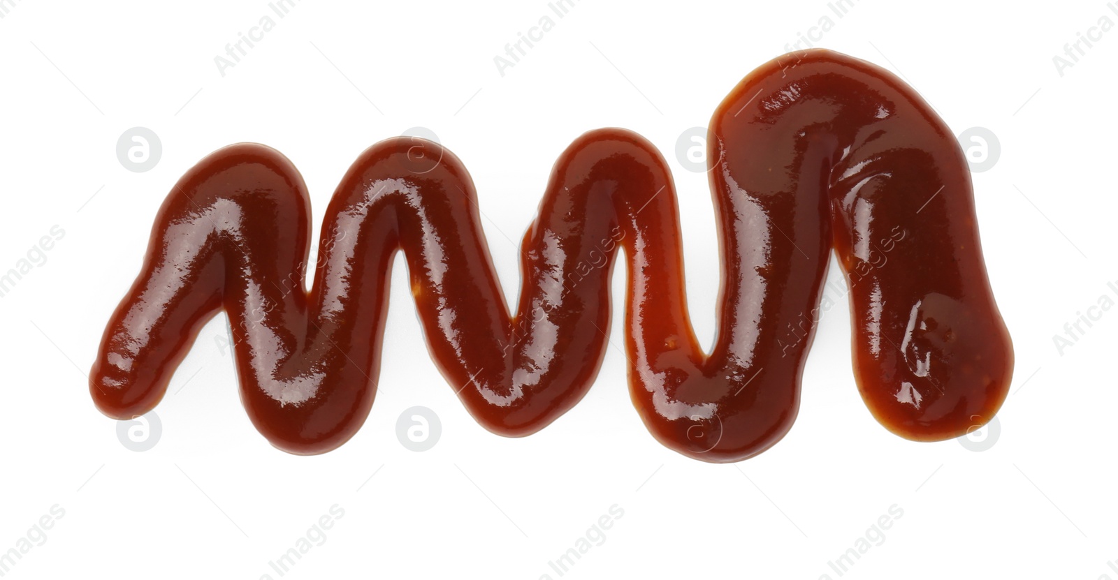 Photo of Sample of tasty barbecue sauce isolated on white, top view