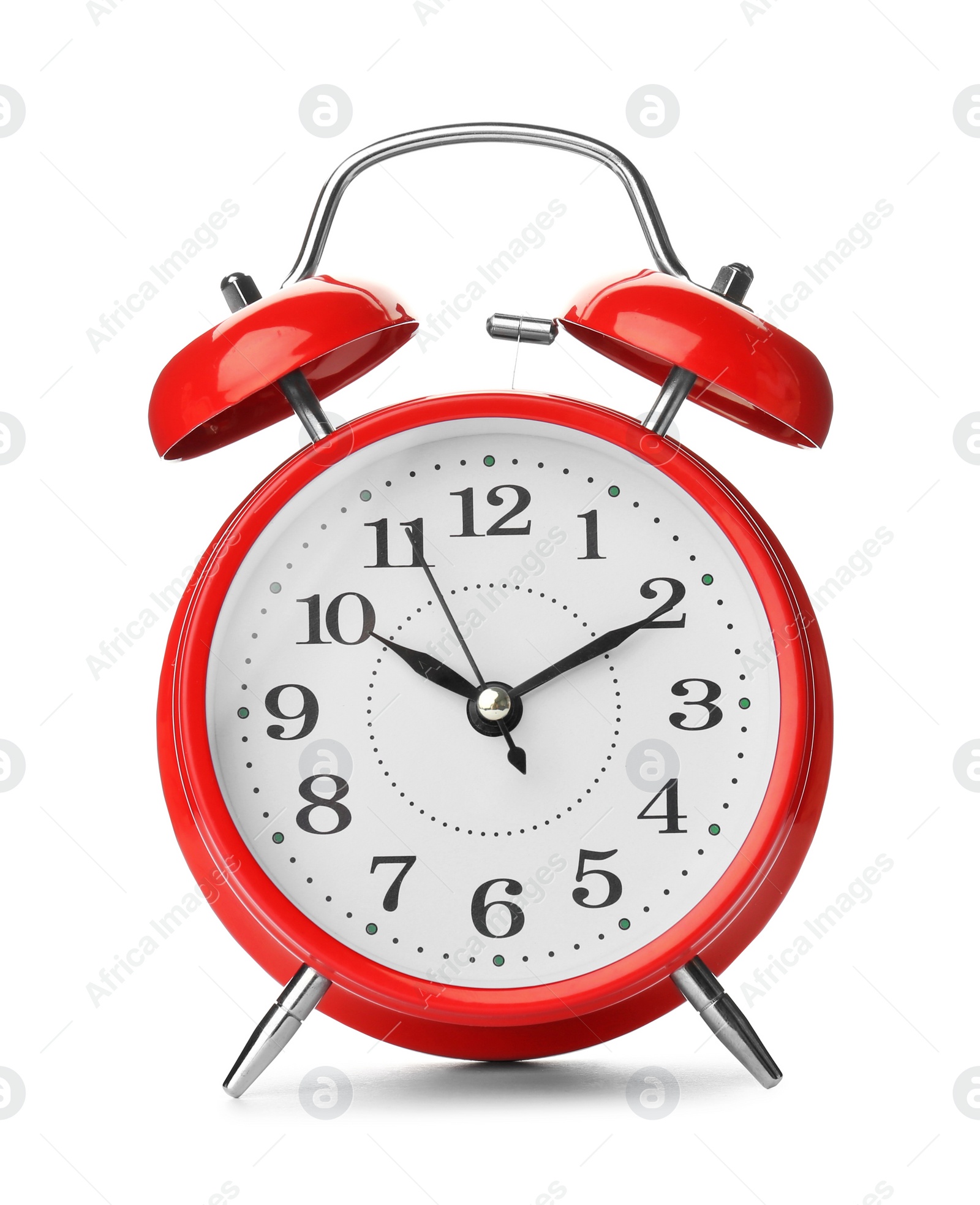 Photo of Alarm clock on white background. Time change concept