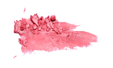 Smears of bright lipstick on white background, top view