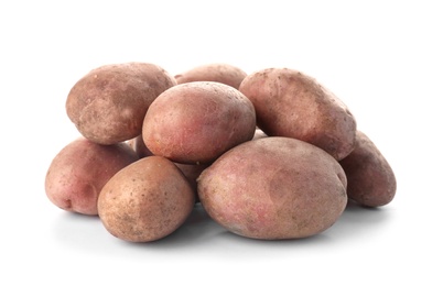 Photo of Fresh ripe organic potatoes on white background