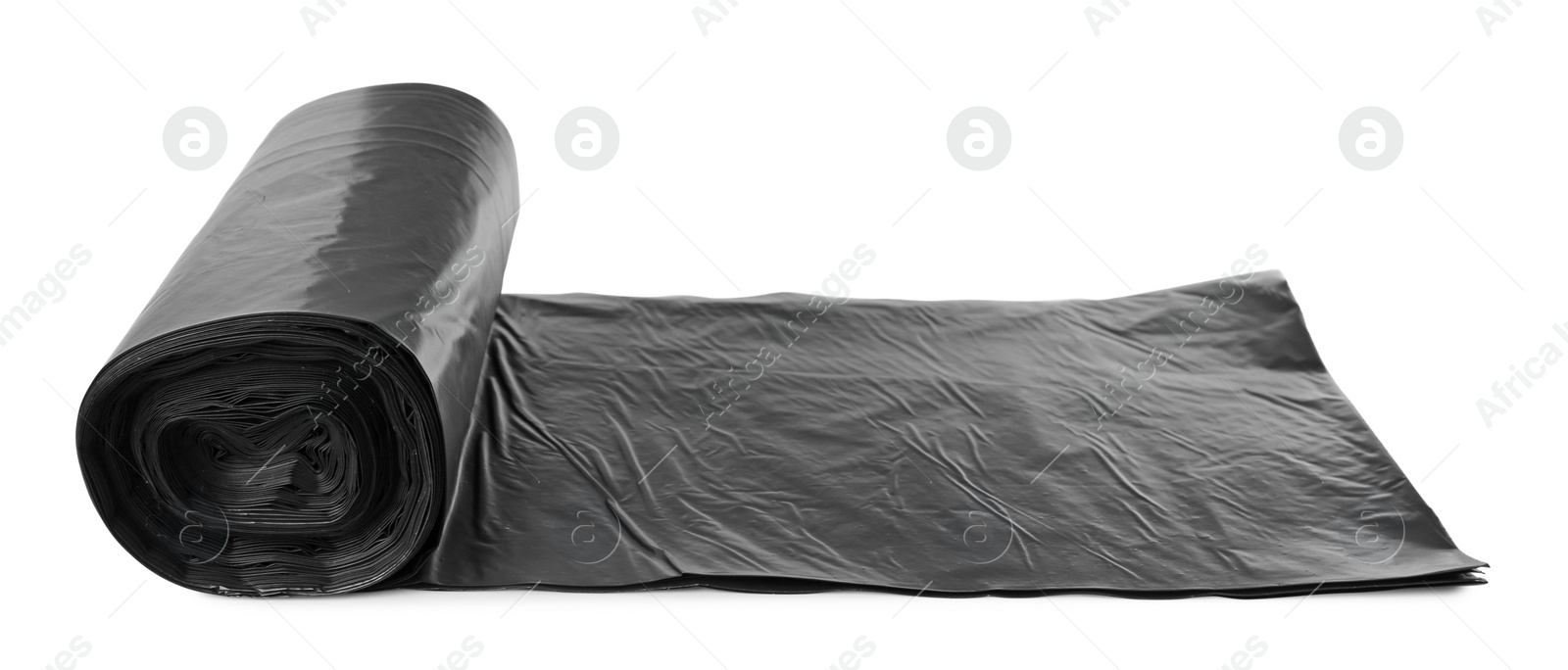 Photo of Roll of black garbage bags isolated on white