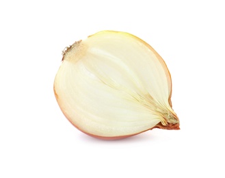 Photo of Half of fresh ripe onion on white background