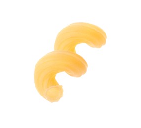 Photo of One piece of raw cavatappi pasta isolated on white