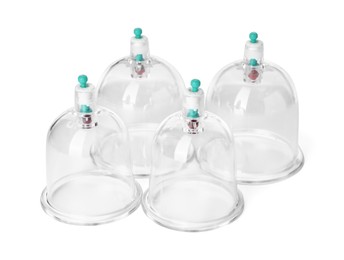 Plastic cups isolated on white. Cupping therapy