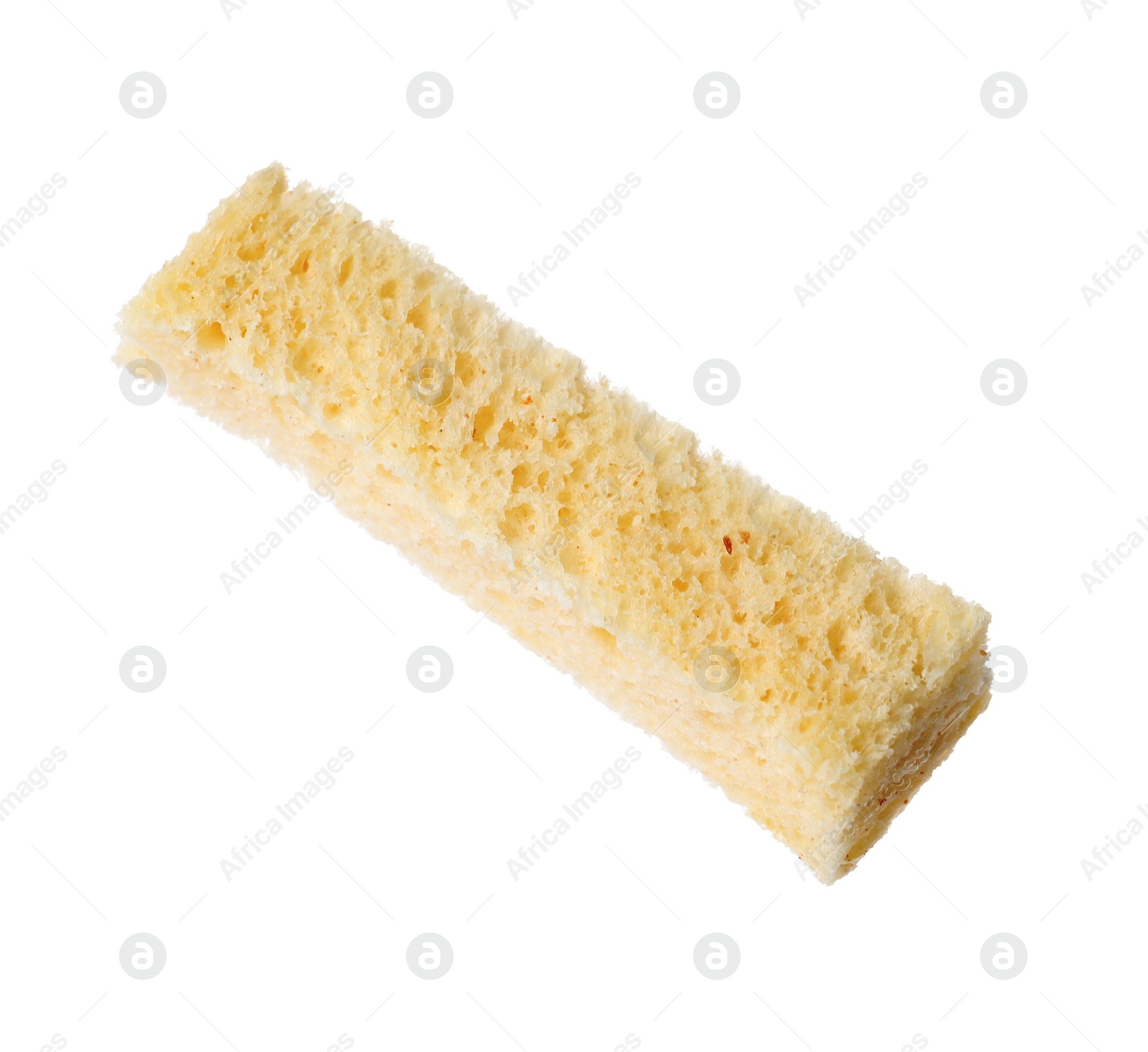 Photo of Crispy rusk isolated on white. Tasty snack