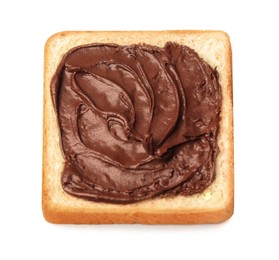 Photo of Tasty toast with chocolate paste isolated on white