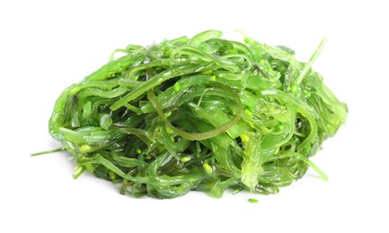 Photo of Delicious fresh seaweed salad on white background