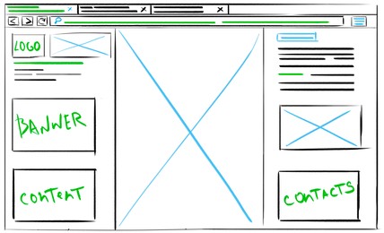 Website design template. Wireframe with different elements on white background